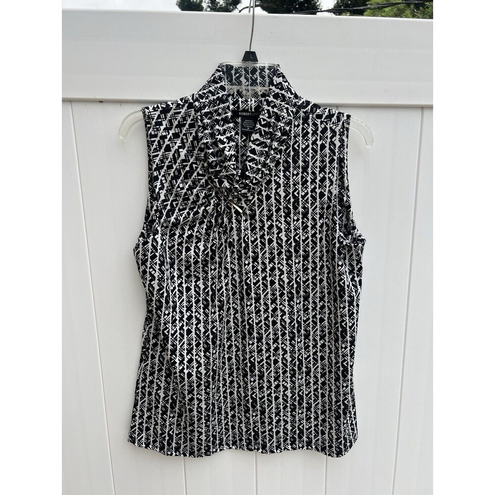 Robert Louis Womens Career Top Sleeveless Geometric Black and White Sz Medium